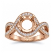 Halo Set Diamond Engagement 18k Rose Gold Round Semi Mount Milgrain Ring 0.45Ct - javda.com 