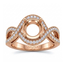 Halo Set Diamond Engagement 18k Rose Gold Round Semi Mount Milgrain Ring  (0.45Ct. tw.)