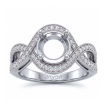 Halo Set Diamond Engagement 14k White Gold Round Semi Mount Milgrain Ring 0.45Ct - javda.com 