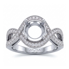 Halo Set Diamond Engagement 14K White Gold Round Semi Mount Milgrain Ring 0.45Ct