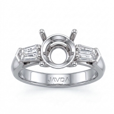 Baguette Round Diamond 3 Stone Engagement Ring Setting 14k Gold 1/2Ct