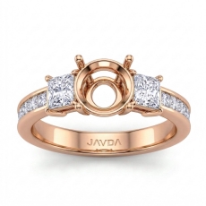 3Stone Diamond Engagement Ring 18k Rose Gold Princess Round Setting  (1.1Ct. tw.)