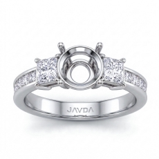 3Stone Diamond Engagement Ring 14K Gold Princess Round Setting 1.10Ctw