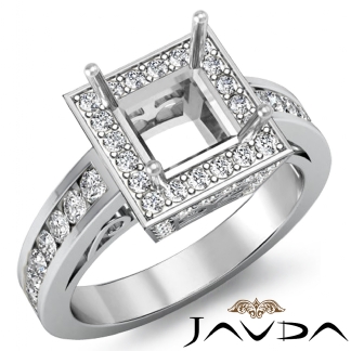 1Ct Diamond Engagement Ring Platinum 950 Princess Cut Semi Mount Halo Setting