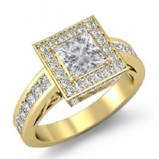 Channel Set Halo Filigree diamond Ring 14k Gold Yellow