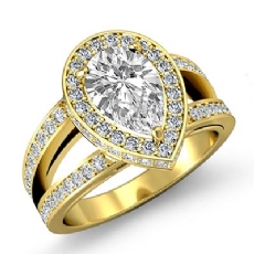 Split Shank Halo Pave Setting diamond Ring 18k Gold Yellow