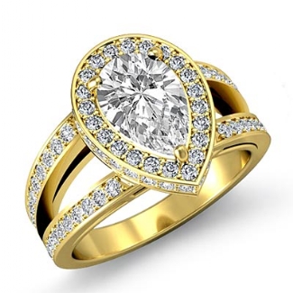 0.7Ct Diamond Engagement Halo Pave Setting Ring Pear Semi Mount Gold Y18k