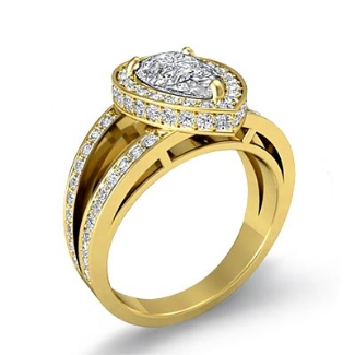 0.7Ct Diamond Engagement Halo Pave Setting Ring Pear Semi Mount Gold Y18k