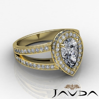 0.7Ct Diamond Engagement Halo Pave Setting Ring Pear Semi Mount Gold Y18k