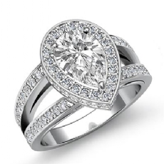 Split Shank Halo Pave Setting diamond Ring 14k Gold White