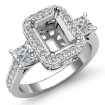 3 Stone Diamond Engagement Emerald Ring 14k White Gold Halo Semi Mount 1.2Ct - javda.com 