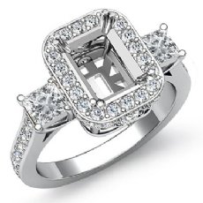 3 Stone Diamond Engagement Emerald Ring 14k Gold Halo Semi Mount 1.1Ct
