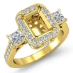 3 Stone Diamond Engagement Emerald Ring 18k Yellow Gold Halo Semi Mount 1.1Ct - javda.com 