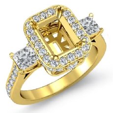 3 Stone Diamond Engagement Emerald Ring 18k Gold Yellow Halo Semi Mount  (1.1Ct. tw.)