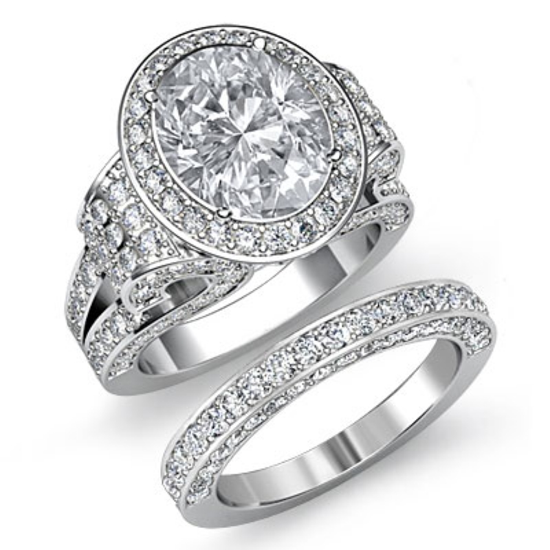 Antique Halo Pave Bridal Set diamond Ring 14k Gold White