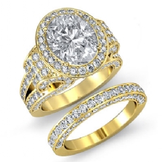 Antique Halo Pave Bridal Set diamond  14k Gold Yellow