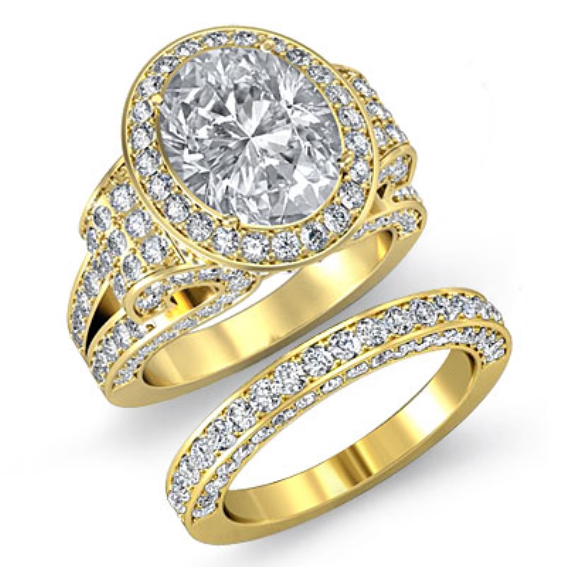 Antique Halo Pave Bridal Set diamond Ring 14k Gold Yellow