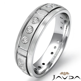 Round Bezel Diamond Dome Band Mens Eternity Wedding Ring 14k Gold White 0.23Ct