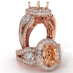 Vintage 3Stone Oval Diamond Engagement Halo Ring Setting 14k Rose Gold Semi Mount 1.85Ct - javda.com 