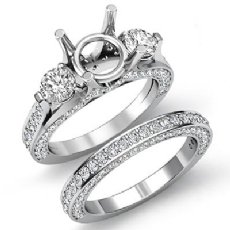 3 Ct Diamond Engagement Pave Ring Round 3 Stone Bridal Setting 14K White Gold