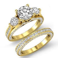 3 Stone Sidestone Bridal Set diamond Ring 14k Gold Yellow