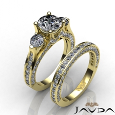 3 Stone Sidestone Bridal Set diamond Ring 18k Gold Yellow
