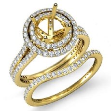 Diamond Halo Pave Setting Engagement Ring Round Bridal Set 14k Gold Yellow (2.2Ct. tw.)