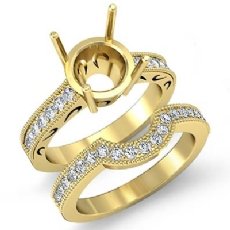 Diamond Engagement Millgrain Setting Ring Round Bridal Set 14k Gold Yellow  (0.6Ct. tw.)