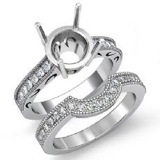 0.60Ct Diamond Engagement Millgrain Setting Ring Round Bridal Set 14K White Gold