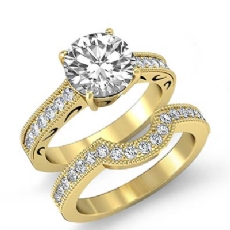 Vintage Milgrain Wedding Set diamond Ring 18k Gold Yellow