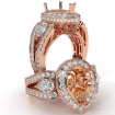 Pear Diamond Antique Engagement Halo 3Stone Ring Setting 14k Rose Gold Semi-Mount 1.85Ct - javda.com 