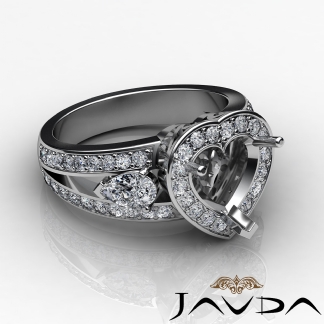 1.5Ct 3Stone Diamond Engagement Ring Halo Setting Platinum 950 Heart SemiMount