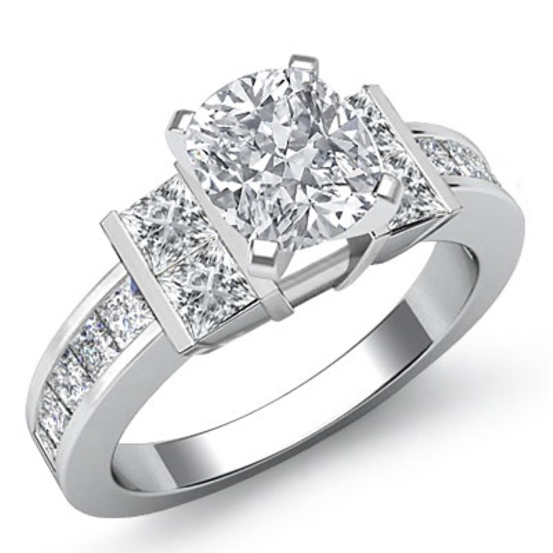 Channel Set Shank Prong diamond Ring 14k Gold White