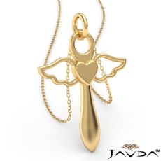 Angel Wings Cross Heart Gold Pendant Necklace 2.8 Gram 14k Yellow Gold 18