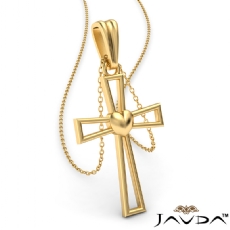 Classic Cross Heart Gold Pendant Necklace 3 Gram 14k Yellow Gold 18