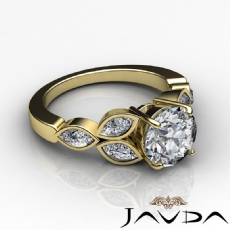 Leaf Motif Classic Sidestone diamond Ring 18k Gold Yellow