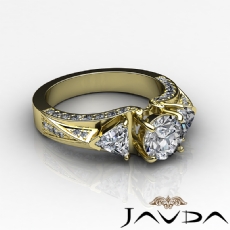 Trillion 3 Stone Sidestone diamond Ring 14k Gold Yellow