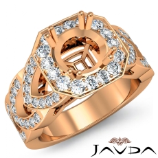 Round Semi Mount Diamond Engagement Ring Halo Pave Setting 14k Rose Gold  (1.28Ct. tw.)