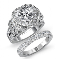 Vintage Halo Pave Bridal Set diamond Ring 14k Gold White