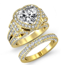 Vintage Halo Pave Bridal Set diamond  18k Gold Yellow