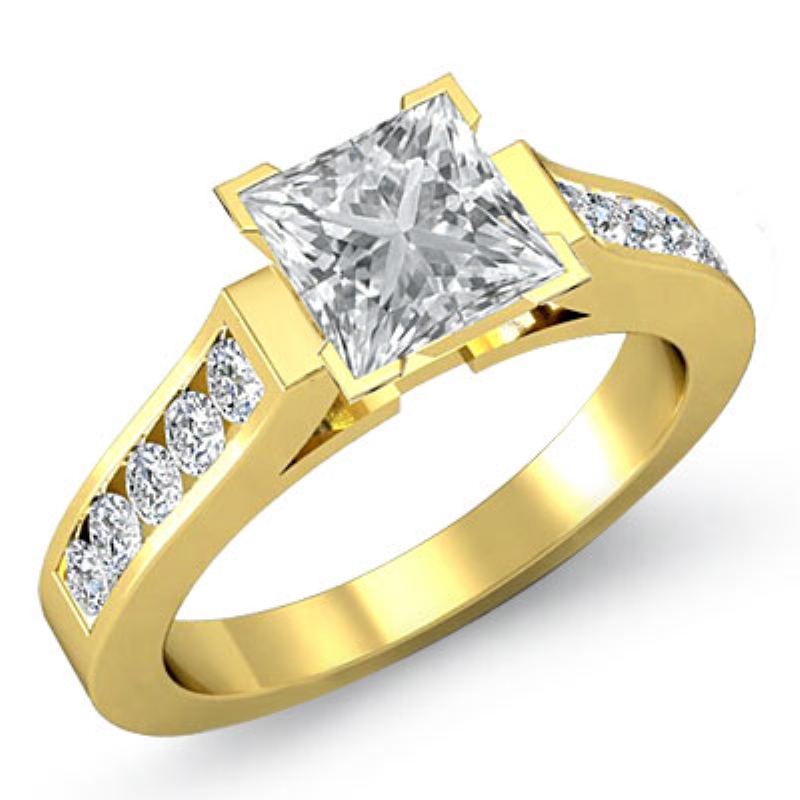 Classic Channel Set 4 Prong diamond Ring 14k Gold Yellow