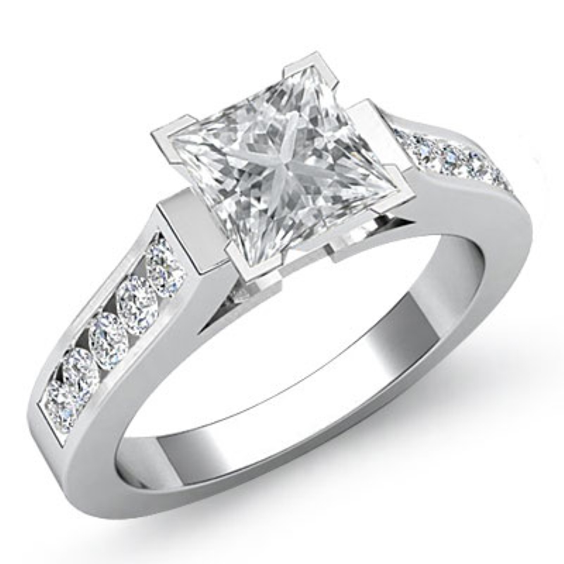 Classic Channel Set 4 Prong Princess Diamond Engagement Ring 18k 