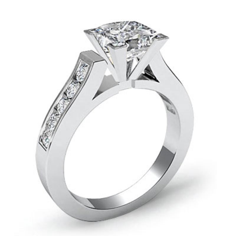 Classic Channel Set 4 Prong Princess Diamond Engagement Ring 18k 