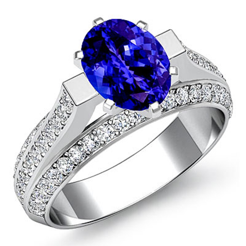 Triple Shank Style Classic Oval diamond engagement Ring in 14k Gold White