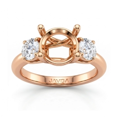 Round Semi Mount Diamond 3 Stone Engagement Ring 14k Rose Gold  (0.8Ct. tw.)