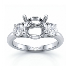 Round Semi Mount Diamond 3 Stone Engagement Ring 14k White Gold 0.8Ct