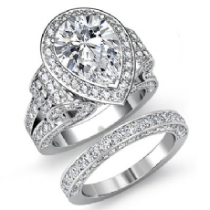 Vintage Bridal Set Split Shank diamond Ring 14k Gold White