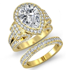 Vintage Bridal Set Split Shank diamond Ring 18k Gold Yellow