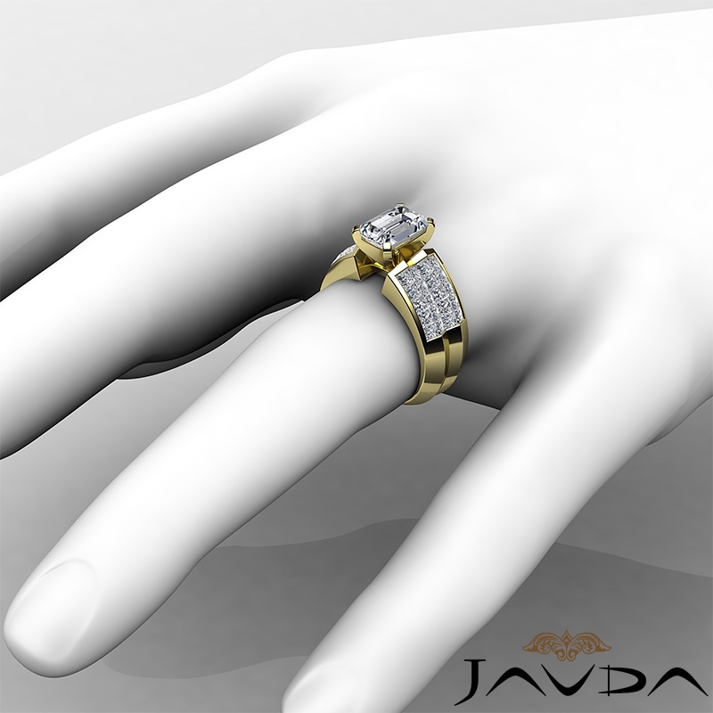 Classic Side Stone Invisible diamond Ring 14k Gold Yellow