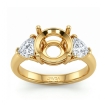 Three Stone Diamond Engagement Trillion Round Semi Mount Ring 18k Yellow Gold 0.55Ct - javda.com 